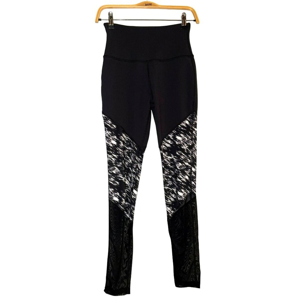 Beyond Yoga Black & White Print Mesh Lower Legs Leggings Size M